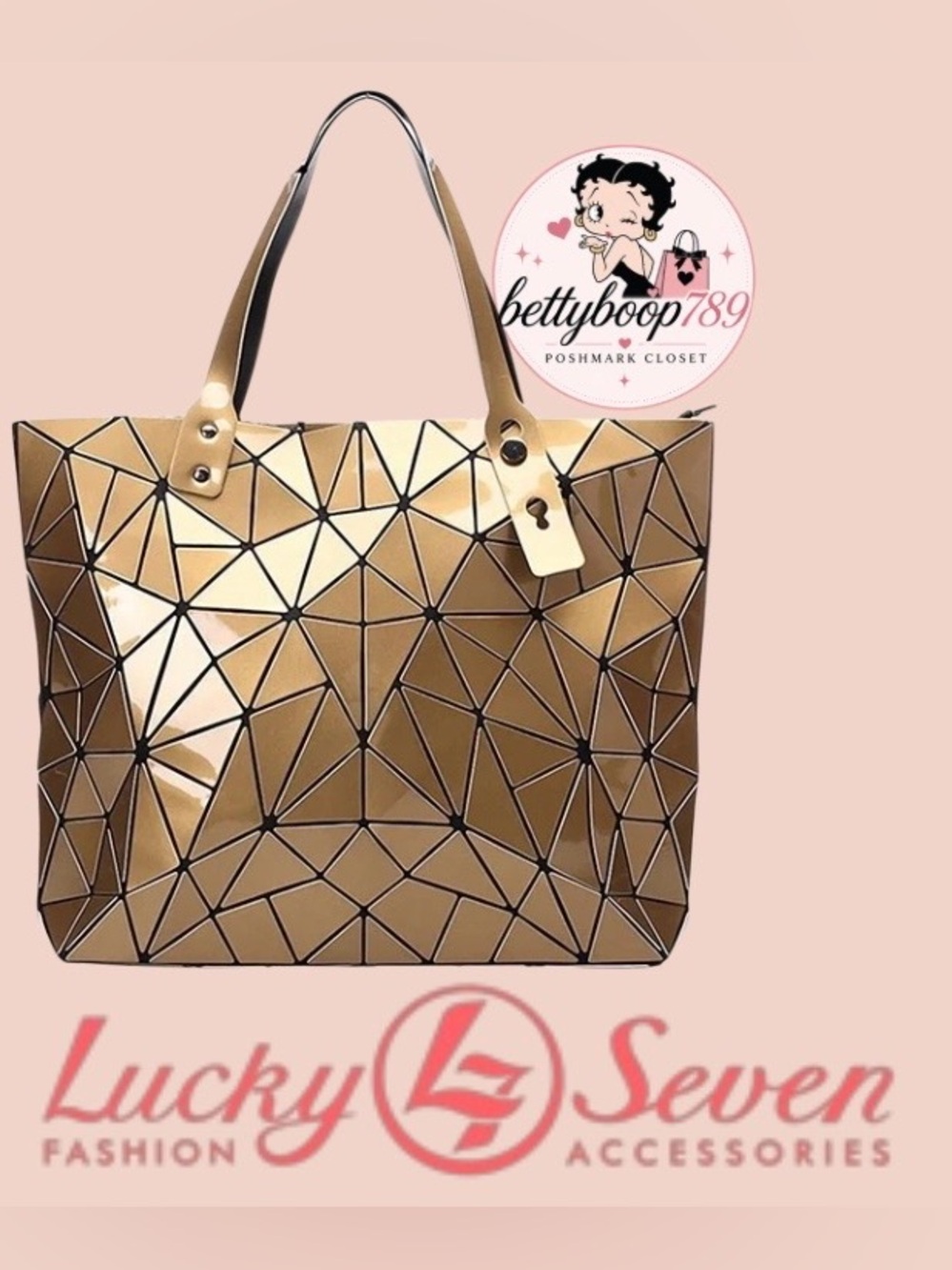 Pre-loved Metallic Gold Geometric Tote Bag for Women
